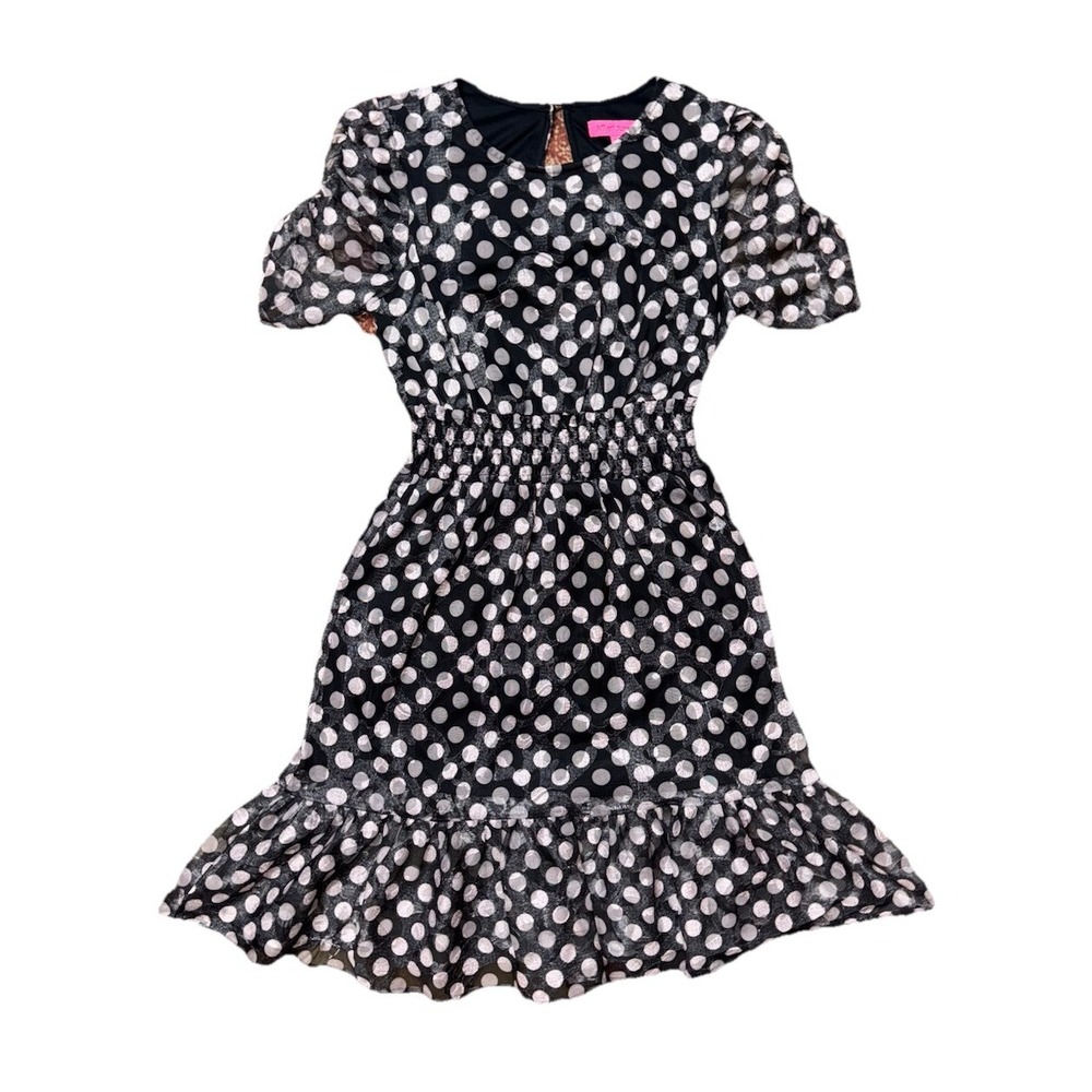 Betsey Johnson Black White Polka Dot Ruffles Dress Sz‎ 2
